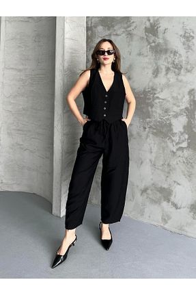 ست بالاتنه و پائین تنه مشکی زنانه کتان FERZOLAİO - کد 924319687