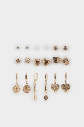 گوشواره جواهر زرد فلزی Defacto - کد 927526730