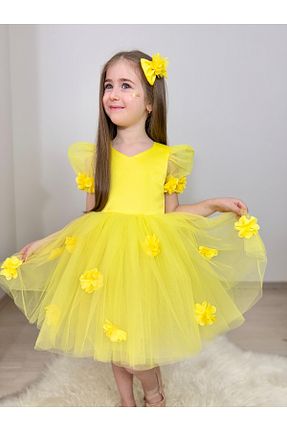 لباس مجلسی و فارغ التحصیلی زرد بچه گانه توری Gulsagg - کد 900556474