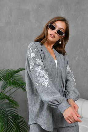 ست بالاتنه و پائین تنه طوسی زنانه بافتنی Miss Allos - کد 832568680