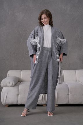 ست بالاتنه و پائین تنه طوسی زنانه بافتنی Miss Allos - کد 921331048