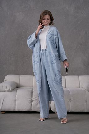 ست بالاتنه و پائین تنه آبی زنانه بافتنی Miss Allos - کد 921529050