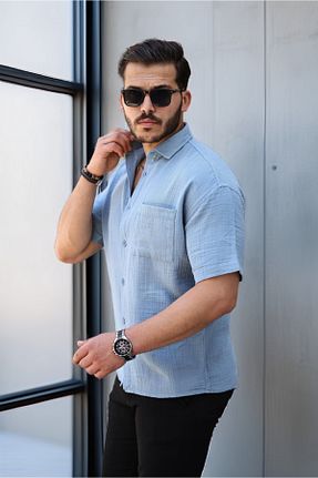 پیراهن آبی مردانه یقه پیراهنی Valiberta - کد 838154818