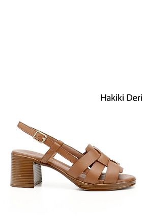 صندل قهوه ای زنانه پاشنه ضخیم GÖNDERİ(R) - کد 819612692