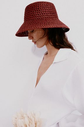 کلاه قرمز زنانه حصیر H&M - کد 927648779