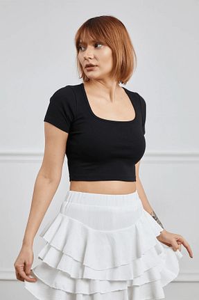 بلوز مشکی زنانه یقه مربعی AFEMMODA - کد 905371082