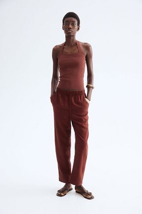شلوار قهوه ای زنانه مخلوط کتان H&M - کد 927648828