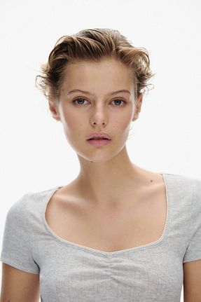 تیشرت طوسی زنانه یقه مربعی H&M - کد 927649023
