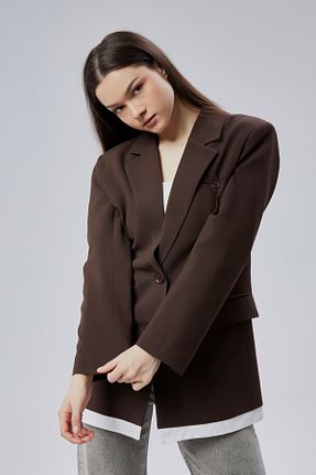 کت بلیزر قهوه ای زنانه مخلوط پلی استر Bolivente - کد 927656658