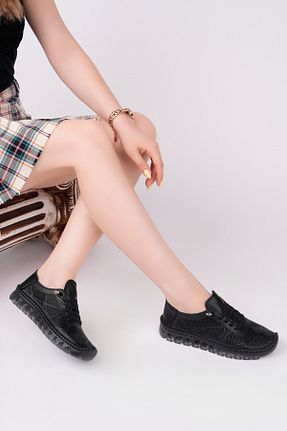 کفش کژوال مشکی زنانه چرم خالص Deripabuc - کد 921700363
