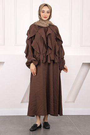 ست بالاتنه و پائین تنه حجاب قهوه ای زنانه رگولار İmajButik - کد 927680985