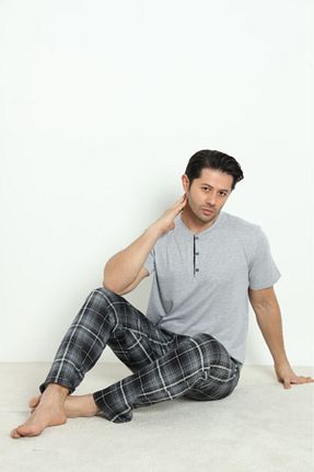 ست لباس راحتی طوسی مردانه %100 پنبه CALİA - کد 927787410