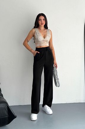 شلوار پارچه ای مشکی زنانه فاق بلند Polo State - کد 927787166