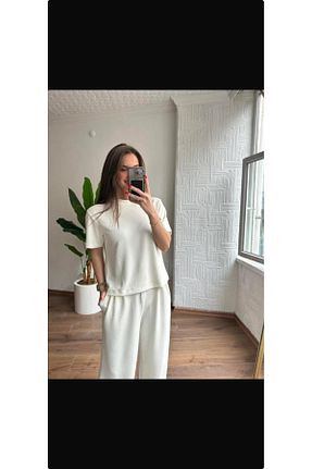 ست بالاتنه و پائین تنه سفید زنانه بافت SEVDE - کد 927797437