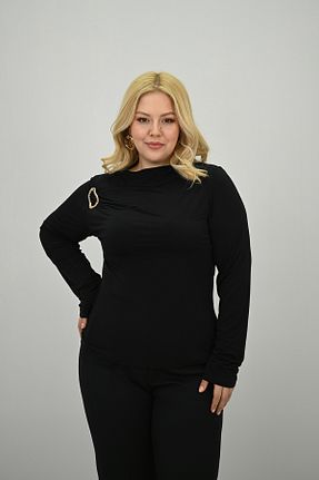 بلوز سایز بزرگ مشکی زنانه رگولار Koza Butik - کد 927790996