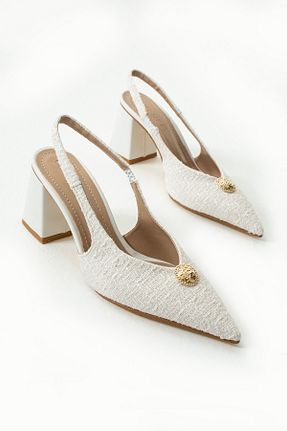 کفش پاشنه بلند کلاسیک سفید زنانه چرم مصنوعی Gökçe Shoes - کد 927802412