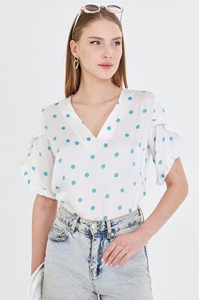 بلوز فیروزه ای زنانه گلدار armonika - کد 927807436
