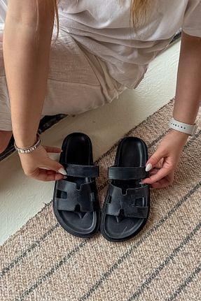 دمپائی مشکی زنانه چرم مصنوعی SHOEBELLAS - کد 927810409