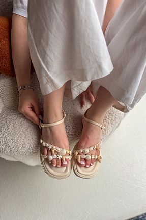 صندل بژ زنانه پاشنه تخت SHOEBELLAS - کد 927810683