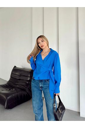 پیراهن آبی زنانه گشاد Linen Butik - کد 927815460
