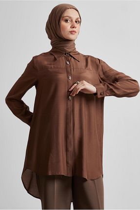 تونیک حجاب قهوه ای زنانه پلی استر Alvina - کد 927858486