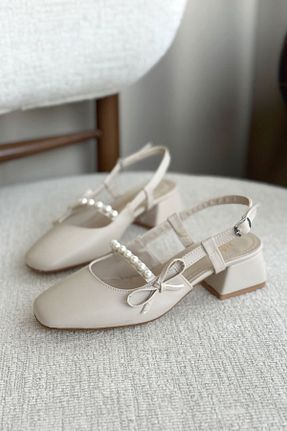 کفش پاشنه بلند کلاسیک بژ زنانه چرم مصنوعی GOFFSHOES - کد 927870425