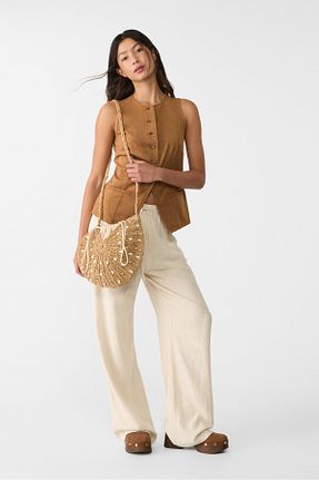 کیف دوشی نباتی زنانه حصیر Stradivarius - کد 927869101
