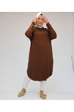 تونیک سایز بزرگ قهوه ای زنانه بافتنی Eslina - کد 741589094