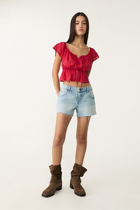بلوز زرشکی زنانه ساده Stradivarius - کد 927887613