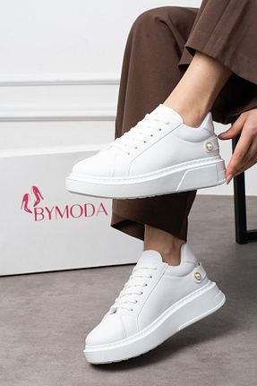 کفش اسنیکر سفید زنانه بند دار Bymoda - کد 927906153