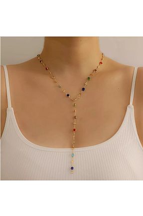گردنبند جواهر زرد زنانه برنجی Ervanur - کد 927911785