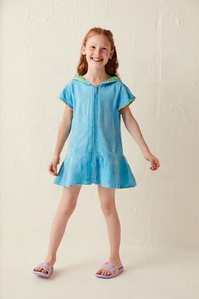 پانچو فیروزه ای بچه گانه پنبه ای lalinehome - کد 928081623