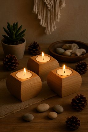شمعدان و شمع گیر قهوه ای چوب wooden hands - کد 888998227