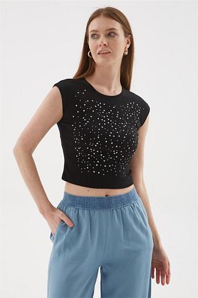 تیشرت مشکی زنانه کراپ Fashion Friends - کد 927958156