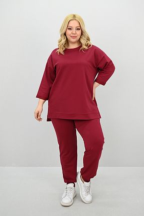 ست گرمکن سایز بزرگ زرشکی زنانه سایز بزرگ Koza Butik - کد 928010969