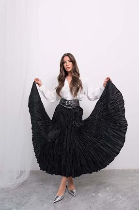 دامن مشکی زنانه ساتن Hatun Atila - کد 927976520