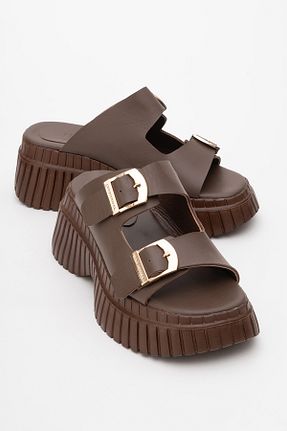 دمپائی قهوه ای زنانه چرم خالص luvishoes - کد 817163305