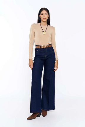 شلوار جین آبی زنانه پاچه گشاد EUROFASHION - کد 926543406
