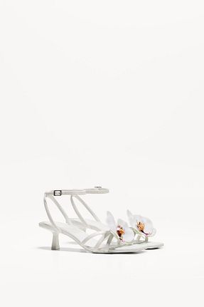 صندل سفید زنانه پاشنه نازک Bershka - کد 903767174