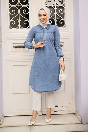 تونیک حجاب آبی پنبه ای Neva Style - کد 926555643