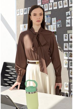 پیراهن قهوه ای زنانه رگولار Fatma Atasoy - کد 926564568