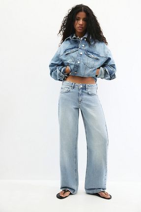 شلوار جین آبی زنانه پاچه ساده Pull & Bear - کد 926566600