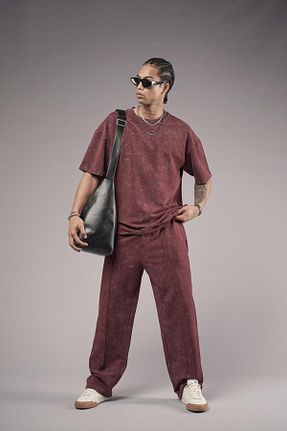 ست بالاتنه و پائین تنه زرشکی مردانه بافت king brich - کد 926648586