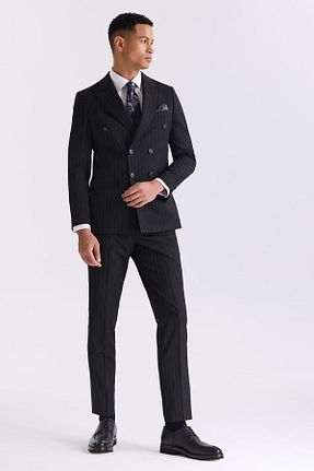 کت و شلوار مشکی مردانه یقه پرستوئی Jakamen - کد 817539021