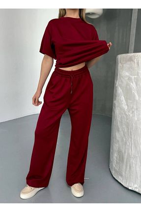 ست بالاتنه و پائین تنه زرشکی زنانه بافت moda poni - کد 926829594