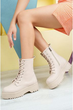 بوت / نیم بوت بژ زنانه چرم مصنوعی owwox club - کد 362499788