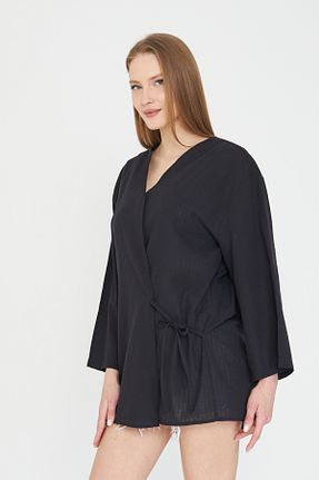 کیمونو و کافتان مشکی زنانه کتان SevdeUgur - کد 842168896