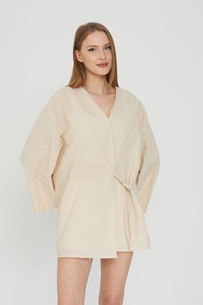 کیمونو و کافتان بژ زنانه کتان SevdeUgur - کد 840411582