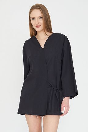 کیمونو و کافتان مشکی زنانه کتان SevdeUgur - کد 842168896