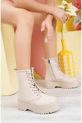 بوت / نیم بوت بژ زنانه چرم مصنوعی owwox club - کد 362499788